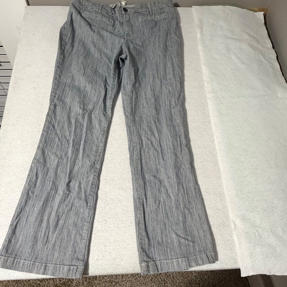 Chicos Platinum Denim Pinstripe Trousers Blue White Size 3 Large Regular Leg